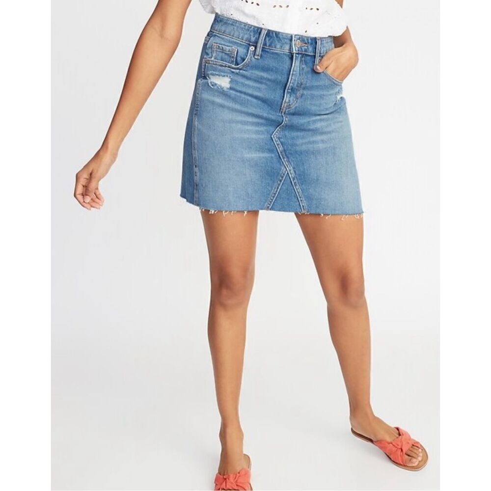 Womens Old Navy High Waisted Frayed Raw Hem Distressed Jean Skirt - Sz 2